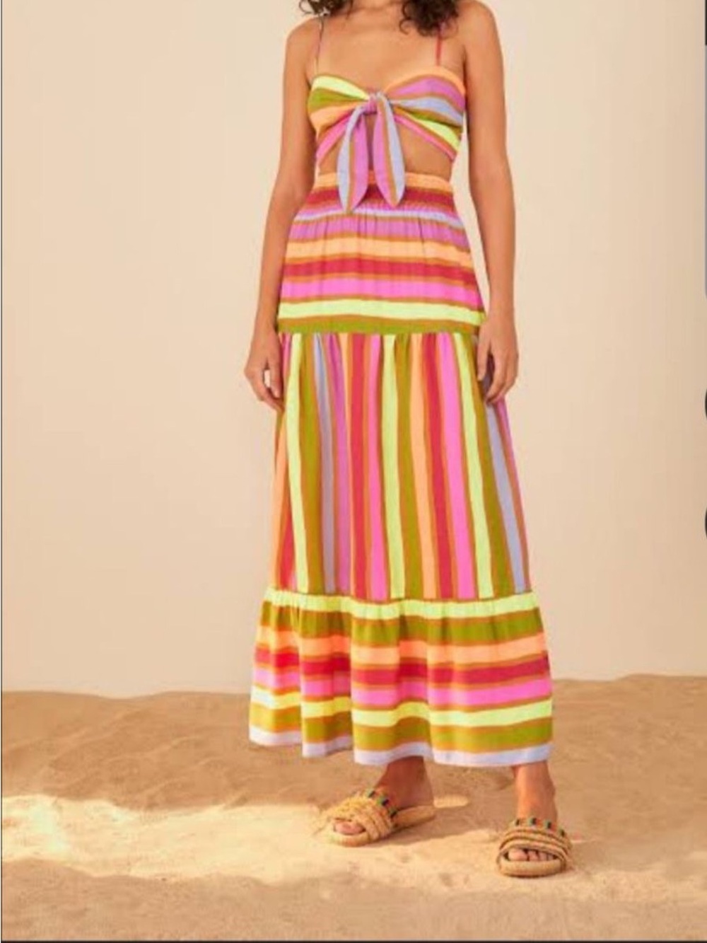 FARM Rio Pink, Green & Orange Striped Maxi Skirt
